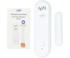 PNI Safe House HS301 magnetinis kontaktas su „Wi-Fi“, skirtas durų/langų stebėjimui per „Tuya Smart“ programėlę, 80 dB garsinis signalas, integruotas garsiakalbis, reguliuojamas garsumas, įjungimo/išjungimo funkcija, 3V maitinimo šaltinis