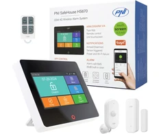 PNI SafeHouse HS670 WiFi GSM 4G belaidė signalizacijos sistema, spalvotas jutiklinis ekranas, 99 belaidės zonos, palaiko 5 telefono numerius, aliarminiai skambučiai ir SMS, suderinama su „Tuya Smart“ programėle.