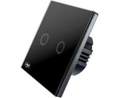 PNI SH222 stiklinis dvigubas jutiklinis jungiklis, juodas su LED indikatoriumi