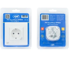 PNI SmartHome WP850 WiFi išmanusis kištukinis lizdas, montuojamas į sieną, valdymas internetu, skirta Tuya Smart programėlė, suderinamas su Amazon Alexa ir Google Home