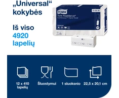 Popieriniai rankšluosčiai Tork PeakServe Continuous H5 (100585), 1 sluoksnio, baltos spalvos, lapeliais