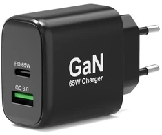 PORT CONNECT GaN Charger for USB-C and USB-A, 65 W, Juodas