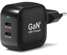 PORT CONNECT GaN2 wall charger for 2×USB-C PD 35W, Juodas