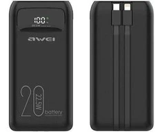AWEI PowerBank P169K 20000mAh 22.5W juodos spalvos display + PD/Lightning cables