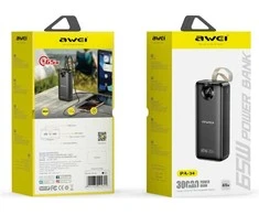 Powerbank Awei PA-34 30000mAh 65W Fast charging juodos spalvos