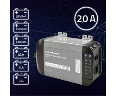 Qoltec 51953 Išmanusis „Monolith“ įkroviklis LiFePO4 AGM GEL SLA akumuliatoriams | 20A | 24V