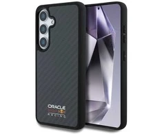 Red Bull Raudona Bull Original dėklas Raudonas BULL Real Carbon Fiber Shiny Logo MagSafe skirtas Samsung Galaxy S25 juodos spalvos