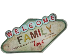 Sieninis šviestuvas TelForceone RETRO Metal Sign LED Welcome Family"Forever" šviesiai
