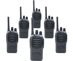 Rinkinys su 8 vienetais, 6 nešiojamos radijo stotelės PNI PMR R40 PRO, komplekte yra baterijos, įkrovikliai ir ausinės