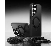 Rock dėklas Rotating Stand Soft Touch Series Magnetic skirtas Samsung Galaxy S26 Ultra juodos spalvos