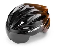 Rockbros dviratininko šalmas su Visor, Detachable UV Protective Goggles, Unisex – juodos spalvos/rudos spalvos