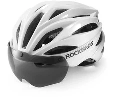 Rockbros Bike šalmas with Visor, Detachable UV Goggles, Unisex, Glossy – baltos spalvos