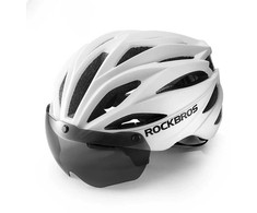 Rockbros dviratininko šalmas su Visor, Detachable UV Protective Goggles, Unisex, Matte – baltos spalvos