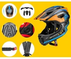 Rockbros TT-32SOBL-S vaikiškas dviračio šalmas su nuimamu smakro apsaugos lankeliu, dydis S – juodas ir oranžinis