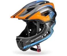 Rockbros TT-32SOBL-S children's bicycle helmet with removable chinbar, dydis S – juodas and oranžinis