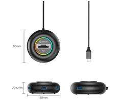 Šakotuvas Orico YXR5-C3 RGB USB Hub 4-Port USB-A 3.0 with SD and Micro SD Reader 1.8m – Juodas
