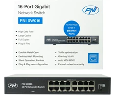 Šakotuvas PNI SW016 komutatorių rinkinys, 16 x 10/100/1000 Mbps, Gigabit, metalinis korpusas ir 1.5m CAT8 patch laidas PNI U8015W