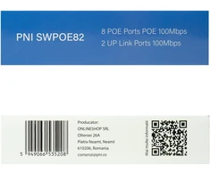 Šakotuvas POE komutatorius PNI SWPOE82, 8 POE 100 Mbps prievadai ir 2 UP Link 100 Mbps prievadai, 120W, AI Extend funkcija iki 250m, 4kV apsauga nuo žaibo