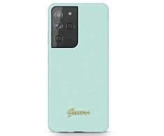 Samsung Galaxy S21 Ultra Guess dėklas silikoninis Script Metal Logo (GUHCS21LLSLMGLB) mėlynos spalvos