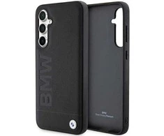 Originalus priekinio skydelio dėklas BMW BMHCS23FESLLBK, skirtas Samsung S23 FE (Leather Hot Stamp / juodas)