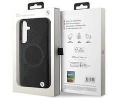 Samsung Galaxy S24 BMW Dėklas Signature odinis Half Textured &amp; Circle MagSafe (BMHMS24S23RTPK) juodos spalvos