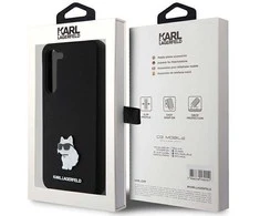Karl Lagerfeld KLHCS24MSMHCNPK S24+ S926 juodos spalvos kietas dėklas Silicone Choupette Metal Pin