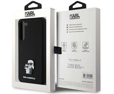 Karl Lagerfeld KLHCS24MSMHKCNPK S24+S926 kietas dėklas juodos spalvos Silicone Karl&Choupette Metal Pin
