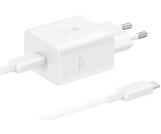 Samsung T4511 PD 45W laidinis įkroviklis su USB-C/USB-C 5A kabeliu baltos spalvos