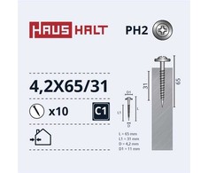 Savisriegiai Haushalt, DIN 14566, 4,2 x 65/31 mm, 10 vnt.