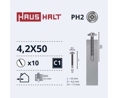 Savisriegiai Haushalt, DIN 14566, 4,2 x 50 mm, 10 vnt.
