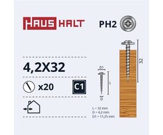 Savisriegiai Haushalt, DIN 14566, 4,2 x 32 mm, 20 vnt.