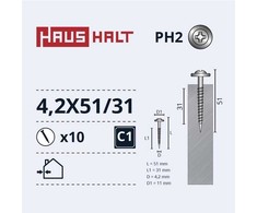 Savisriegiai Haushalt, DIN 14566, 4,2 x 51/31 mm, 10 vnt.