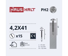 Savisriegiai Haushalt, DIN 14566, 4.2 x 41 mm, 15 vnt.