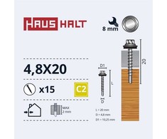 Savisriegiai Haushalt, DIN 7504K, 4,8 x 20 mm, 15 vnt.