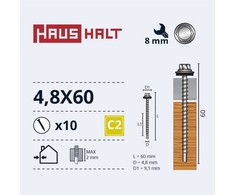 Savisriegiai Haushalt, DIN 7504K, 4,8 x 60 mm, 10 vnt.