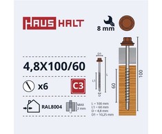Savisriegiai Haushalt, DIN 7504K, 4,8 x 100/60 mm, 6 vnt.