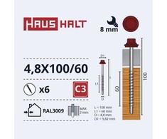 Savisriegiai Haushalt, DIN 7504K, 4,8 x 100/60 mm, 6 vnt.