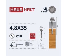 Savisriegiai Haushalt, DIN 7504K, 4,8 x 35 mm, 10 vnt.