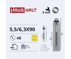 Savisriegiai Haushalt, DIN 7504K, 5,5/6,3 x 90 mm, 6 vnt.