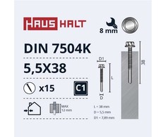 Grąžtas Savisriegiai Haushalt, DIN 7504K, 5,5 x 38 mm, 15 vnt.