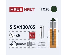 Savisriegiai Haushalt, DIN 7504N, 5,5 x 100/65 mm, 6 vnt.