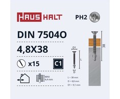 Savisriegiai Haushalt, DIN 7504O, 4,8 x 38 mm, 15 vnt.