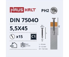 Savisriegiai Haushalt, DIN 7504O, 5,5 x 45 mm, 15 vnt.