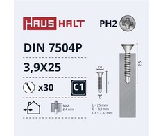 Savisriegiai Haushalt, DIN 7504P, 3,9 x 25 mm, 30 vnt.