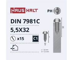 Savisriegiai Haushalt, DIN 7981C, 5.5 x 32 mm, 15 vnt.