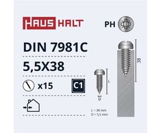 Savisriegiai Haushalt, DIN 7981C, 5.5 x 38 mm, 15 vnt.