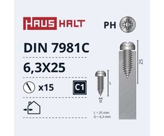 Savisriegiai Haushalt, DIN 7981C, 6.3 x 25 mm, 15 vnt.