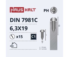 Savisriegiai Haushalt, DIN 7981C, 6.3 x 19 mm, 15 vnt.