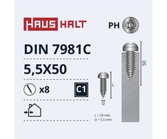 Savisriegiai Haushalt, DIN7981C, 5,5 x 50 mm, 8 vnt.