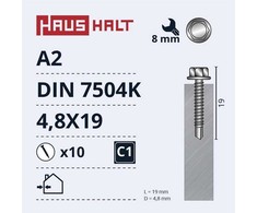 Grąžtas Savisriegis Haushalt, 4.8 mm x 19 mm, 10 vnt.